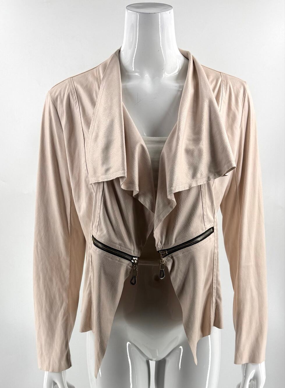 Insight Womens Jacket Size 6 Light Pink Faux Suede Open Draped Front Zip Accent